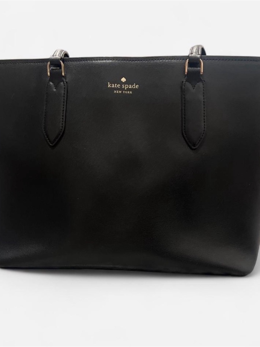 kate spade Black Smooth Leather Tote with Gold Logo